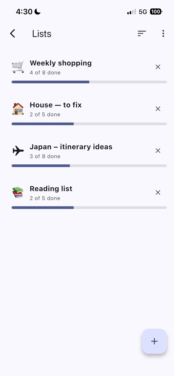 Any list, any emoji. Shopping, packing, ideas, books.